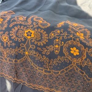 Dead stock silk chiffon fabric floral boarder 2.5 yards black orange NWOT lace